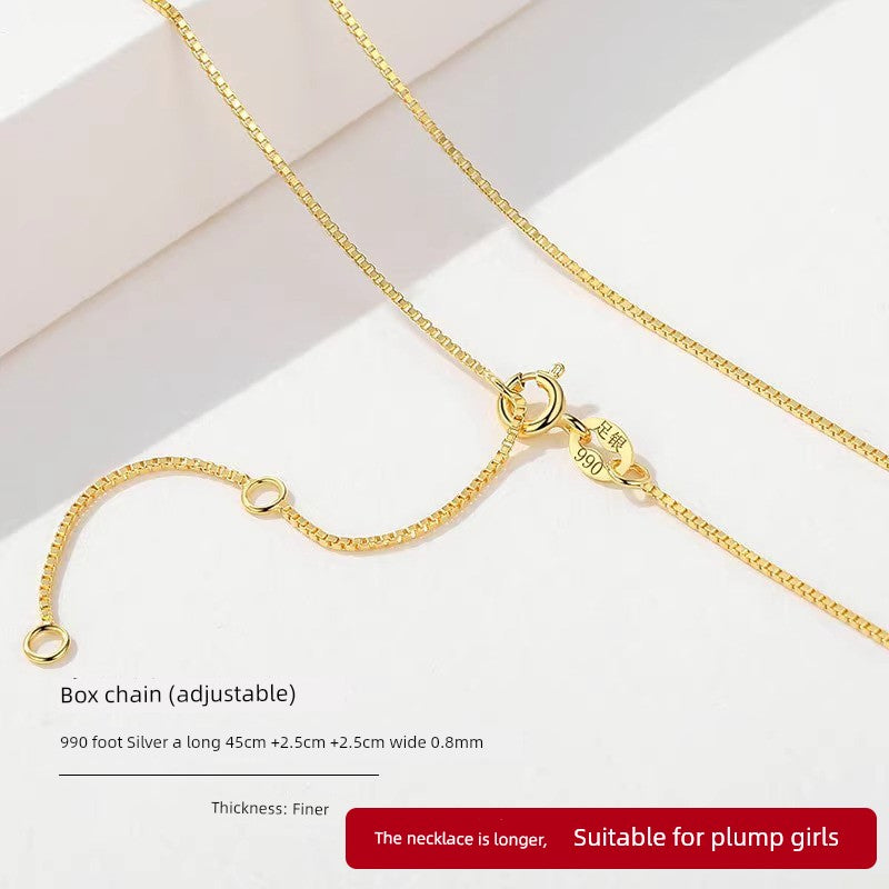 999 Sterling Silver Necklace Female 18K Gold without Pendants Silver Plated Chain Lanyard Choker Gold 925 Valentine's Day Gift