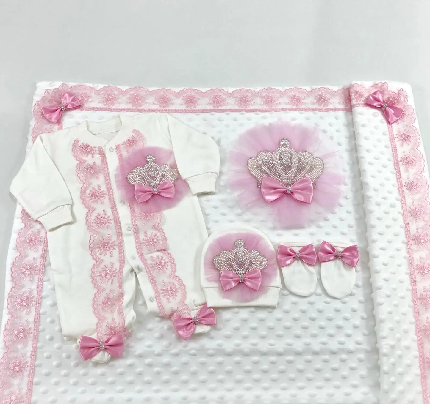 Dollbling 5pcs Newborn Welcome Home Outfits Cotton Infant Baby Nest Luxury Bedding Personalized Embroidery Blanket Set