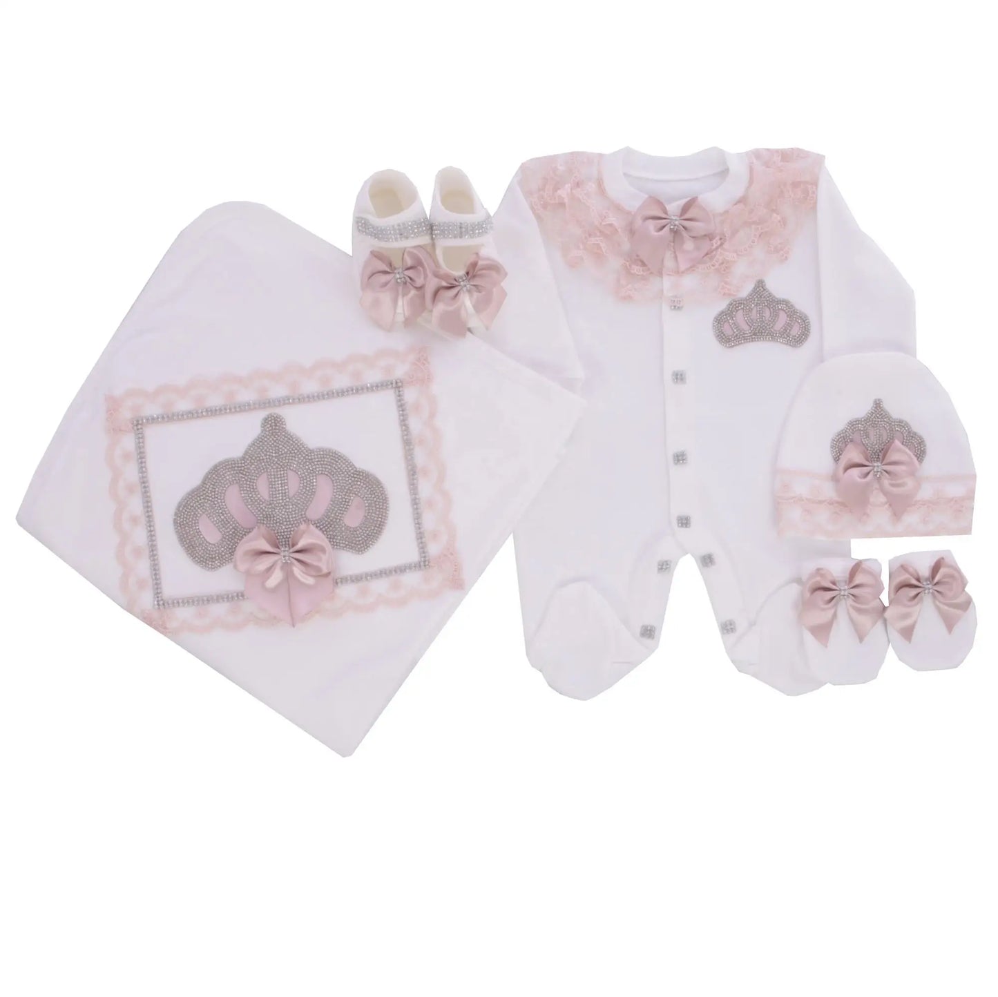 Dollbling 5pcs Newborn Welcome Home Outfits Cotton Infant Baby Nest Luxury Bedding Personalized Embroidery Blanket Set