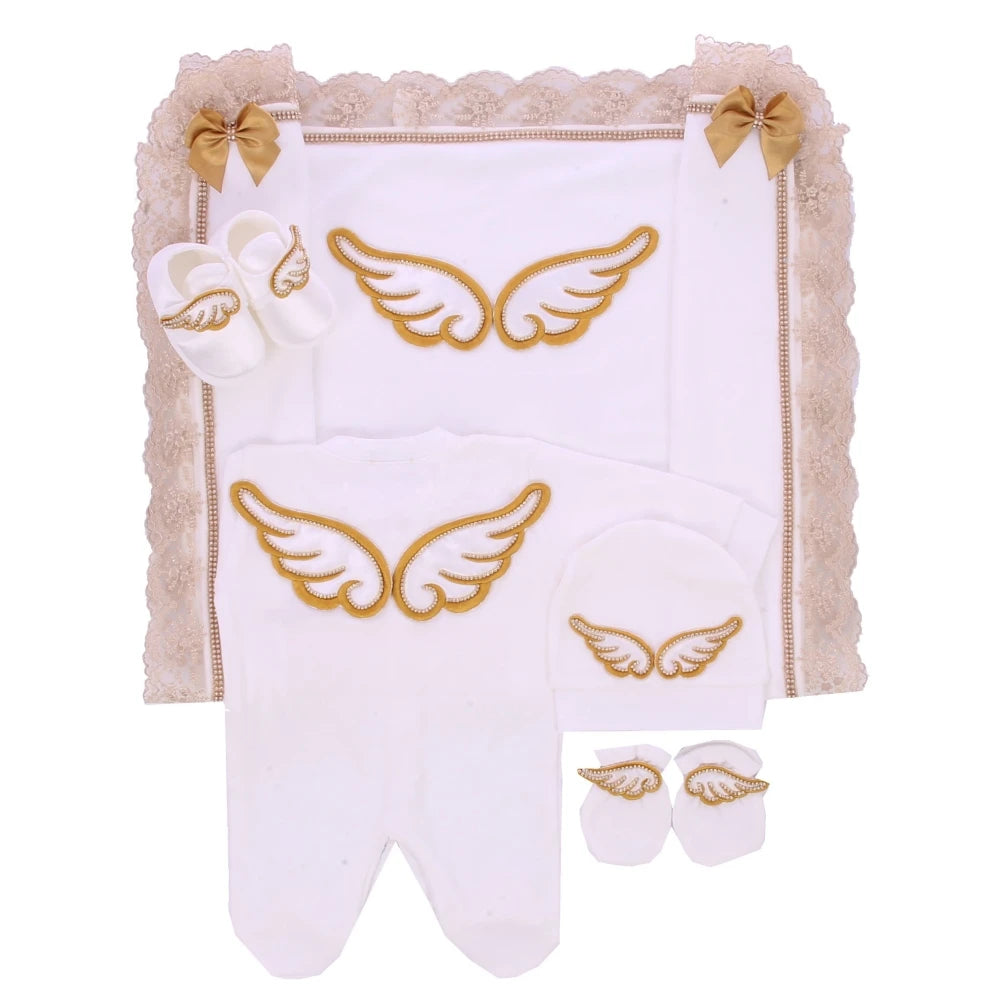 Dollbling 5pcs Newborn Welcome Home Outfits Cotton Infant Baby Nest Luxury Bedding Personalized Embroidery Blanket Set