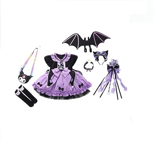 Anime Kawaii Kuromi Lolita Cosplay Princess Dress Sanrios Kids High-Quality Cartoon Dresses Puffy Skirt Cute Girls Party Dress