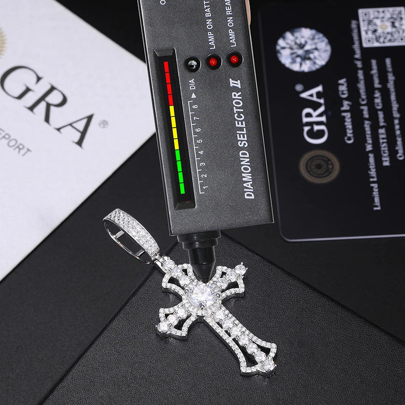 Original S925 Sterling Silver Charms Cross Pedant Neckalce For Man Women Full Sparkling D Color Moissanite Hip Hop Jewelry Gifts