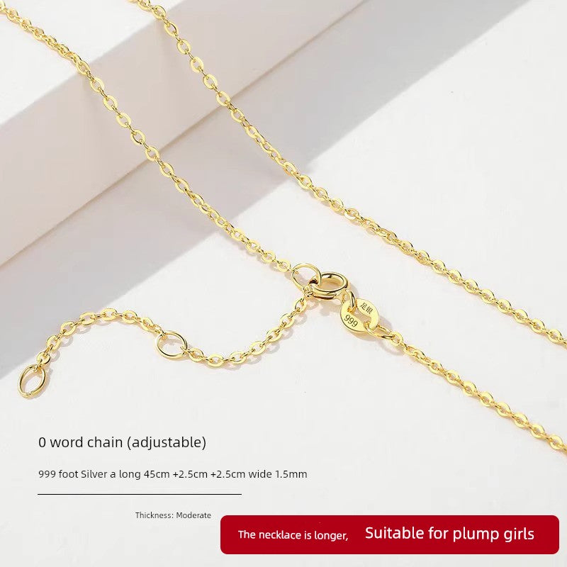 999 Sterling Silver Necklace Female 18K Gold without Pendants Silver Plated Chain Lanyard Choker Gold 925 Valentine's Day Gift