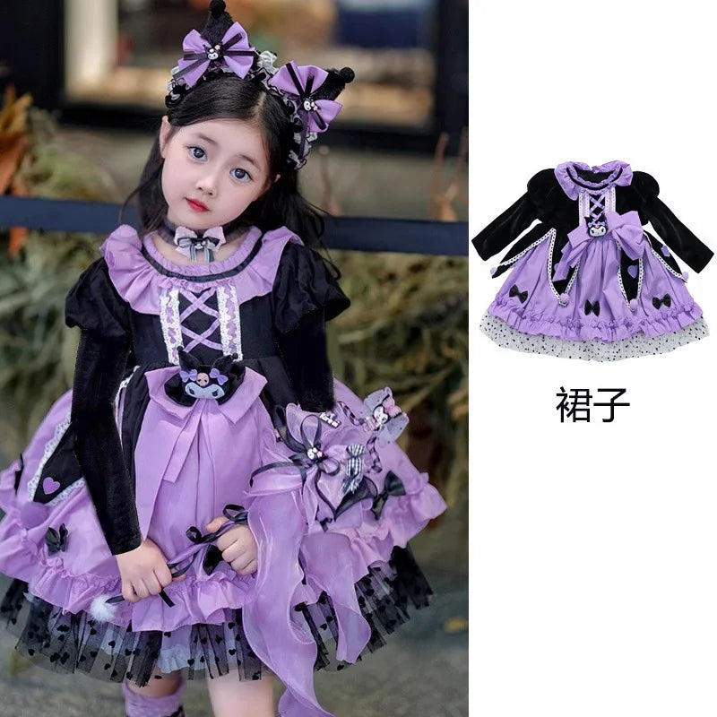 Anime Kawaii Kuromi Lolita Cosplay Princess Dress Sanrios Kids High-Quality Cartoon Dresses Puffy Skirt Cute Girls Party Dress