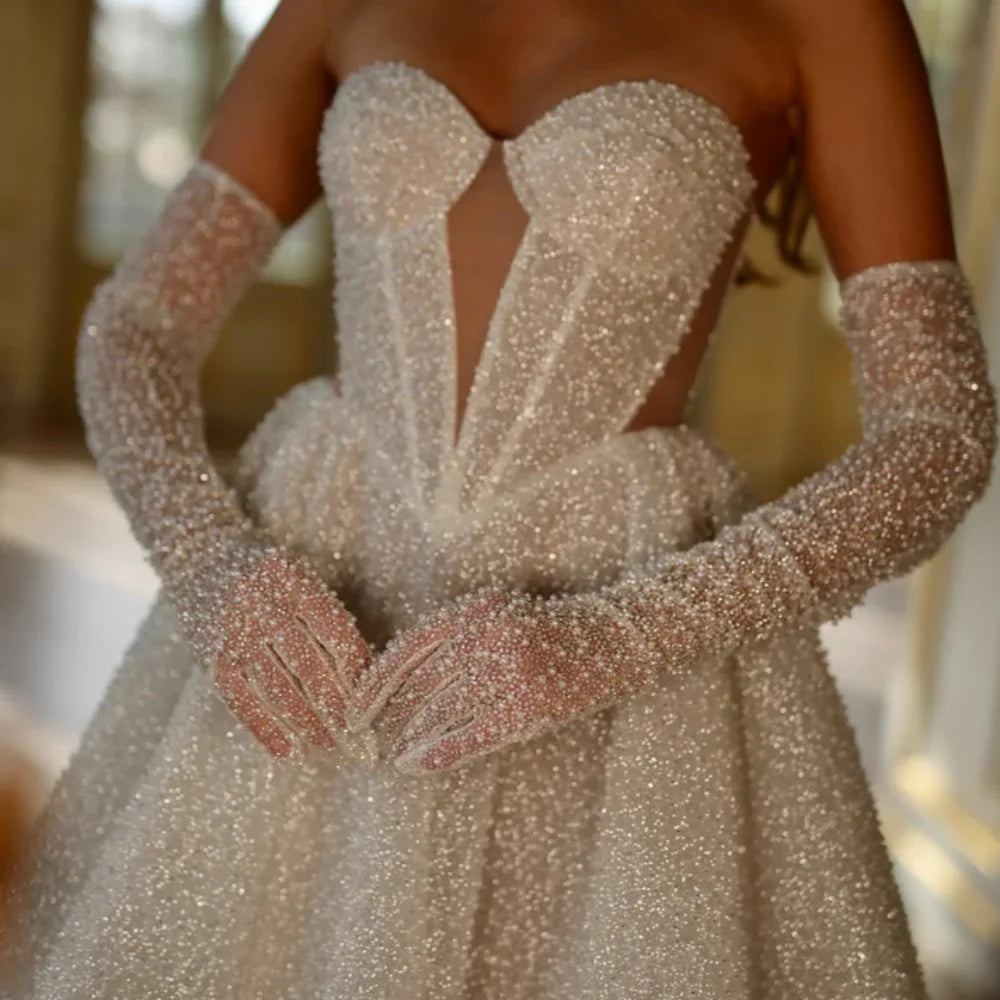 Amanda Customized White Beaded Glove Ball Gown فساتين حفلة موسيقية A-line Strapless Serene Hill Dresses Prom After Party 2024