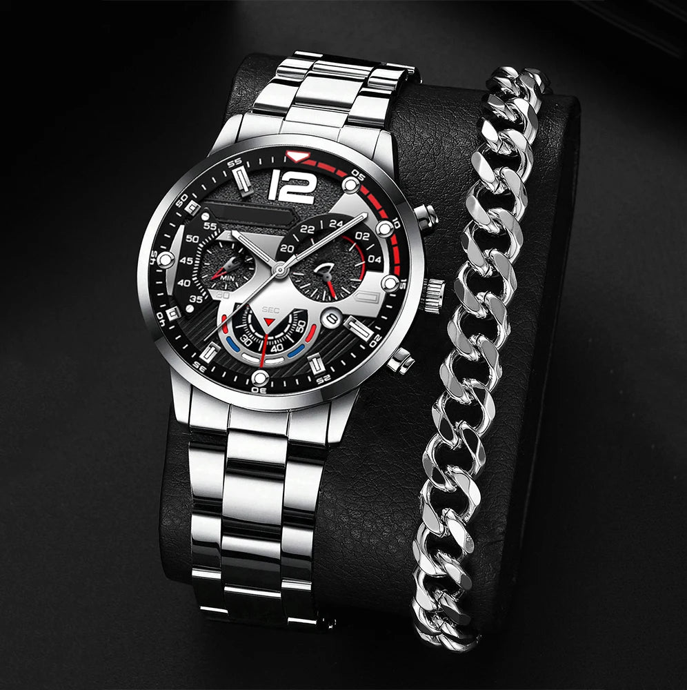 New Hot Watches Fashion Men Stainless Steel Watch Luxury Calendar Quartz Wristwatch Business Watches Man Clock Relogio Masculino