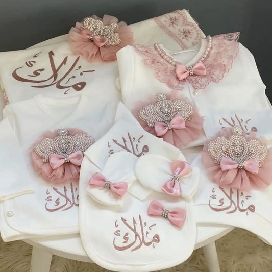 Dollbling 5pcs Newborn Welcome Home Outfits Cotton Infant Baby Nest Luxury Bedding Personalized Embroidery Blanket Set