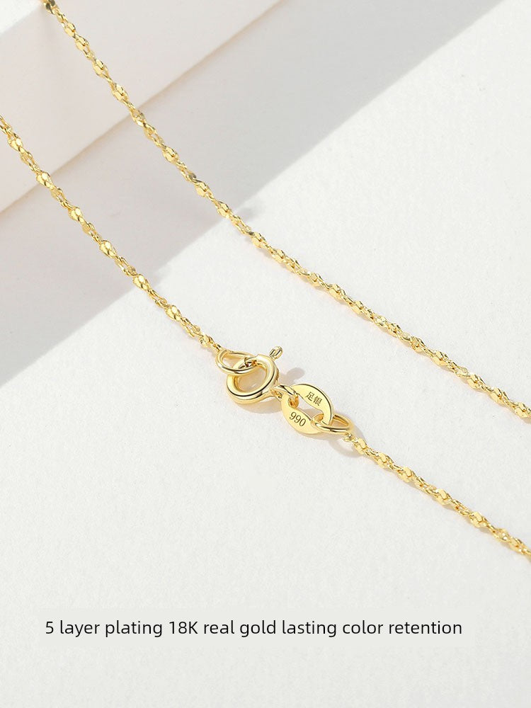 999 Sterling Silver Necklace Female 18K Gold without Pendants Silver Plated Chain Lanyard Choker Gold 925 Valentine's Day Gift