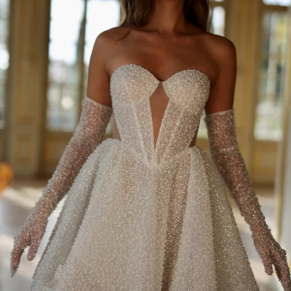 Amanda Customized White Beaded Glove Ball Gown فساتين حفلة موسيقية A-line Strapless Serene Hill Dresses Prom After Party 2024