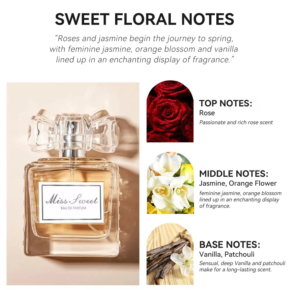 50ML 1.7FL.OZ Long-lasting Perfumes for Women Romantic Floral Notes Eau de Parfum Peach Bergamot Rose Patchouli Fragrance