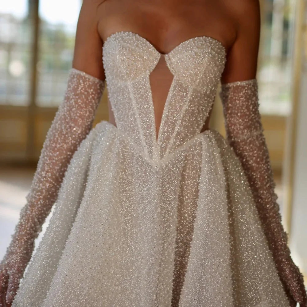 Amanda Customized White Beaded Glove Ball Gown فساتين حفلة موسيقية A-line Strapless Serene Hill Dresses Prom After Party 2024