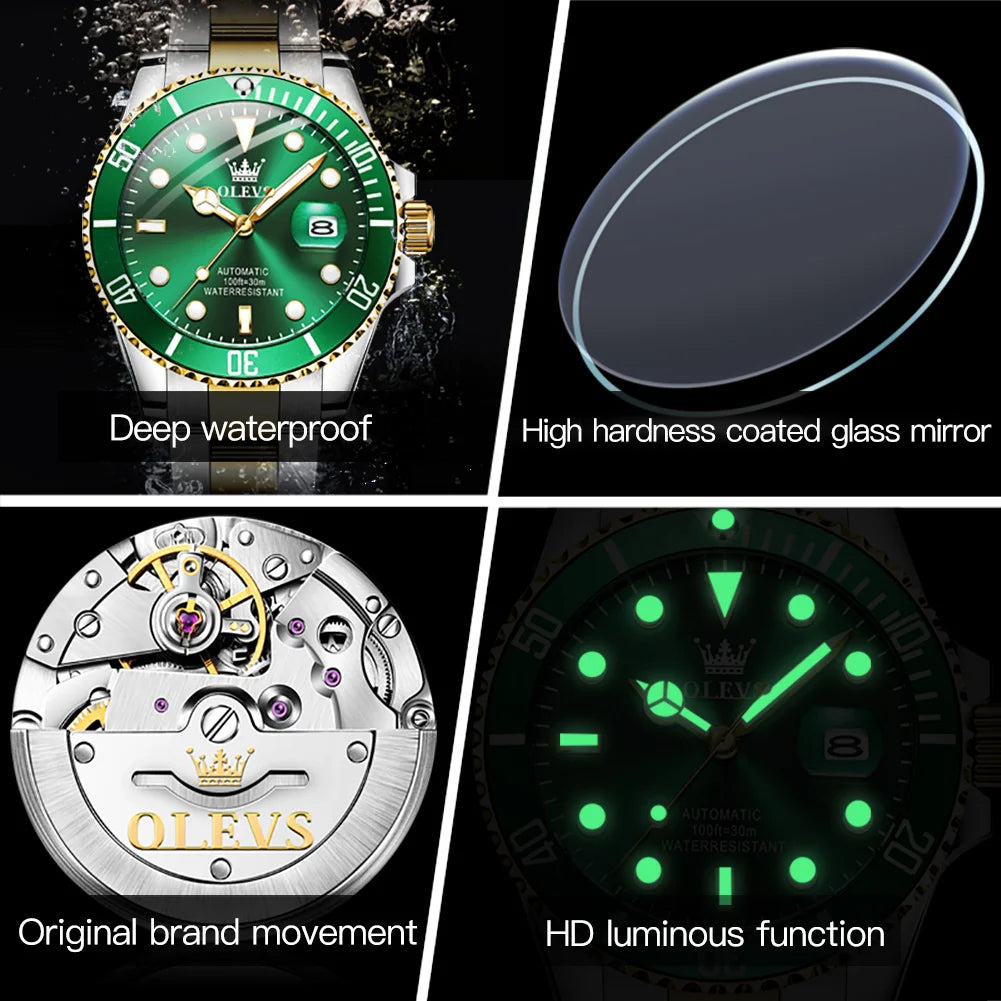 OLEVS 6650 Top Brand Men's Watches Classic Fashion Automatic Mechanical Wristwatch Waterproof Luminous Date Trend Diving Type