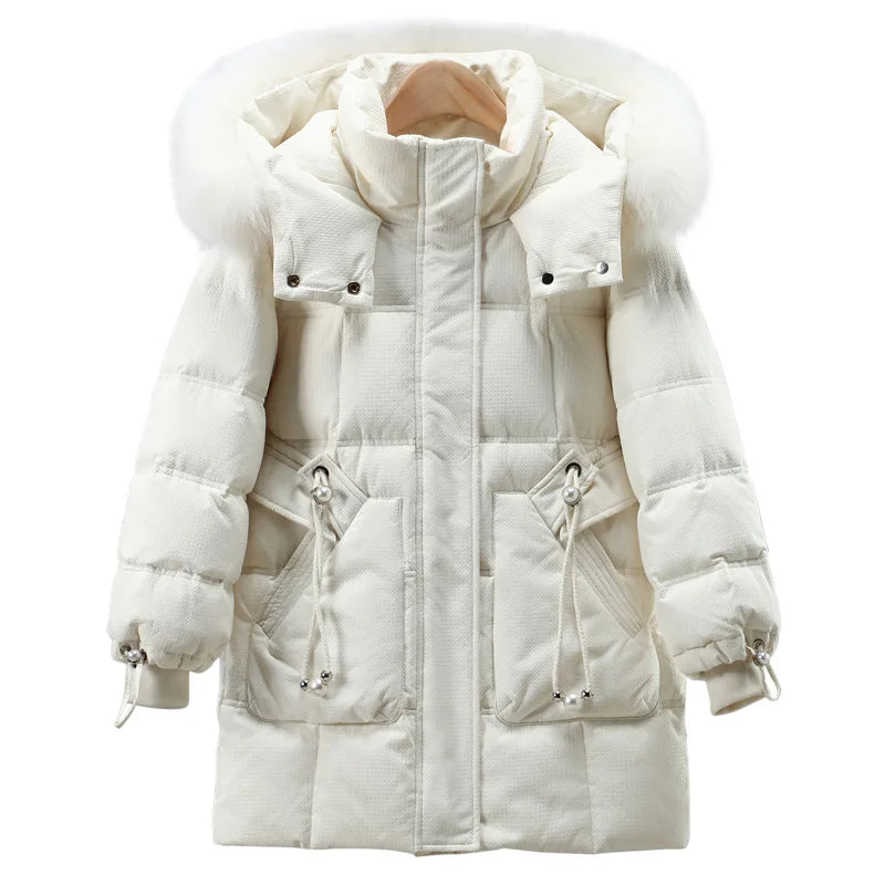 UNITIM Russian Winter Down Jacket For Girls 90% White Duck Down Thick Warm Long Teenage Girl Parka 5-14 Years Kids Outwear Coat