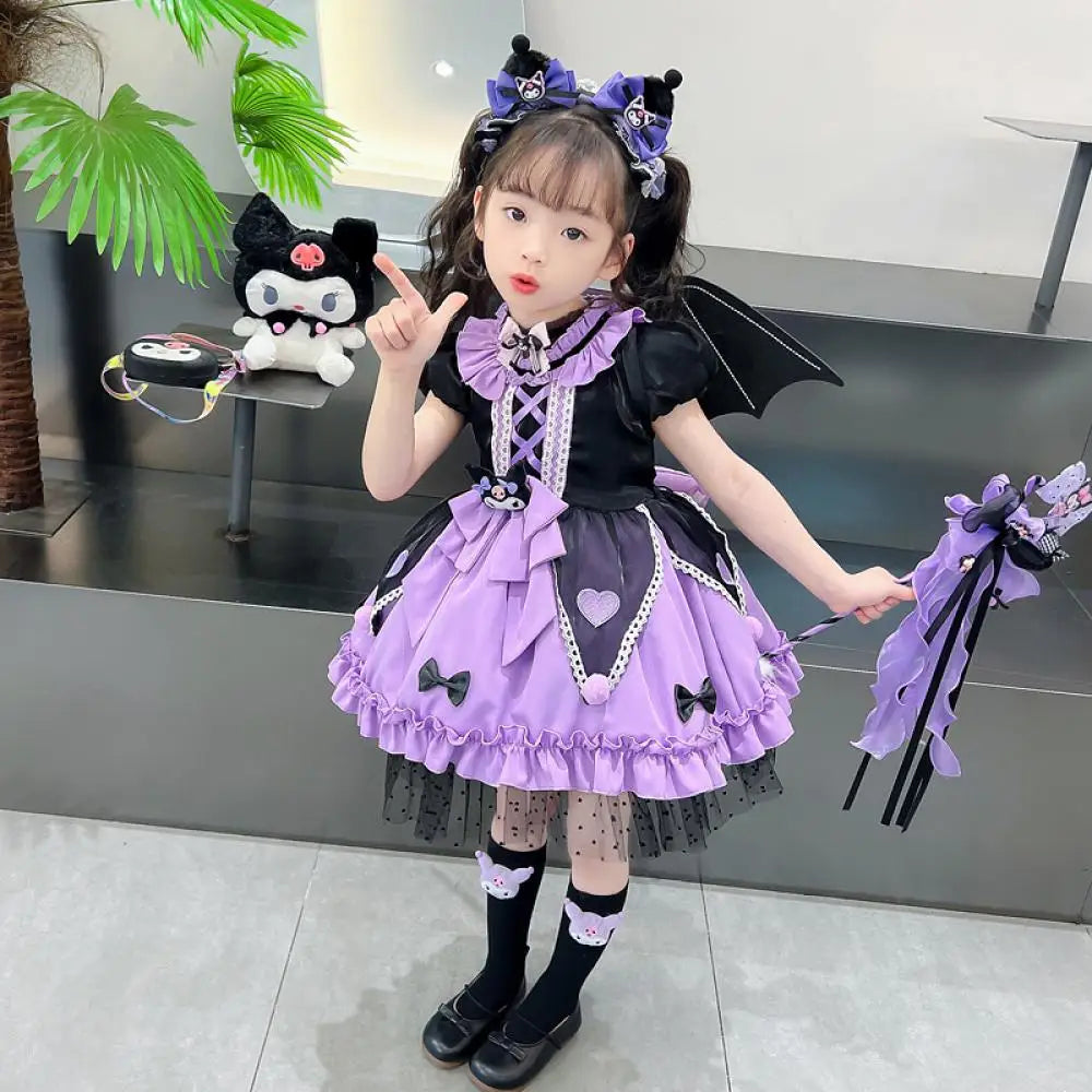 Anime Kawaii Kuromi Lolita Cosplay Princess Dress Sanrios Kids High-Quality Cartoon Dresses Puffy Skirt Cute Girls Party Dress