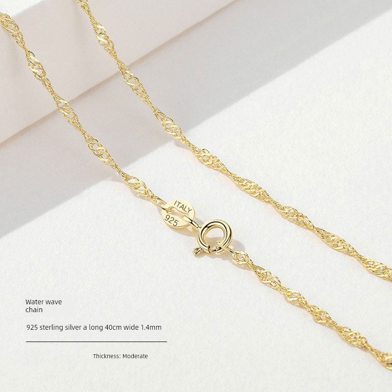 999 Sterling Silver Necklace Female 18K Gold without Pendants Silver Plated Chain Lanyard Choker Gold 925 Valentine's Day Gift