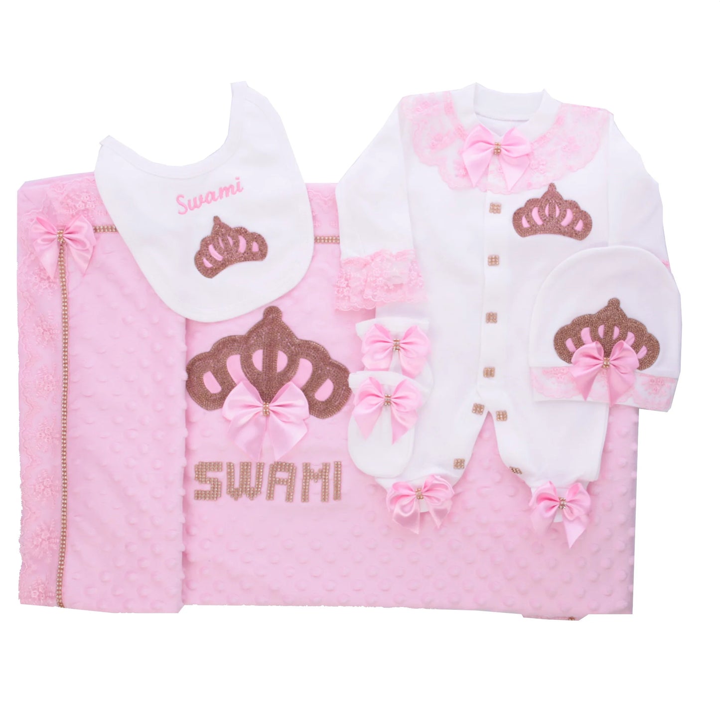 Dollbling 5pcs Newborn Welcome Home Outfits Cotton Infant Baby Nest Luxury Bedding Personalized Embroidery Blanket Set