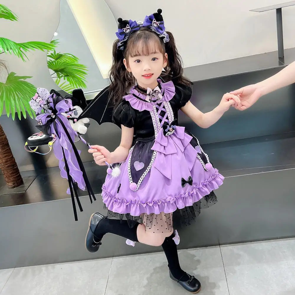 Anime Kawaii Kuromi Lolita Cosplay Princess Dress Sanrios Kids High-Quality Cartoon Dresses Puffy Skirt Cute Girls Party Dress