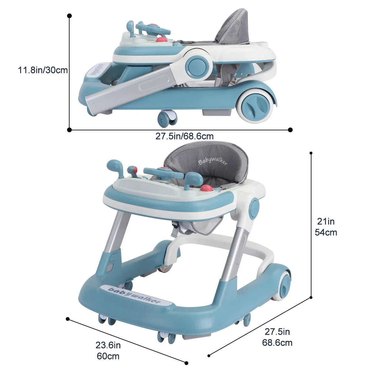 Foldable Baby Activity Walker, Push Walker with Removable Feeding Tray and Music Tray for 6-18 Months baby