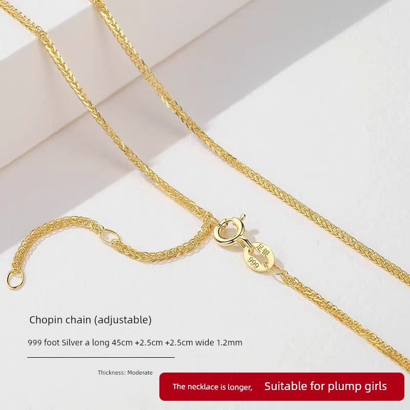 999 Sterling Silver Necklace Female 18K Gold without Pendants Silver Plated Chain Lanyard Choker Gold 925 Valentine's Day Gift