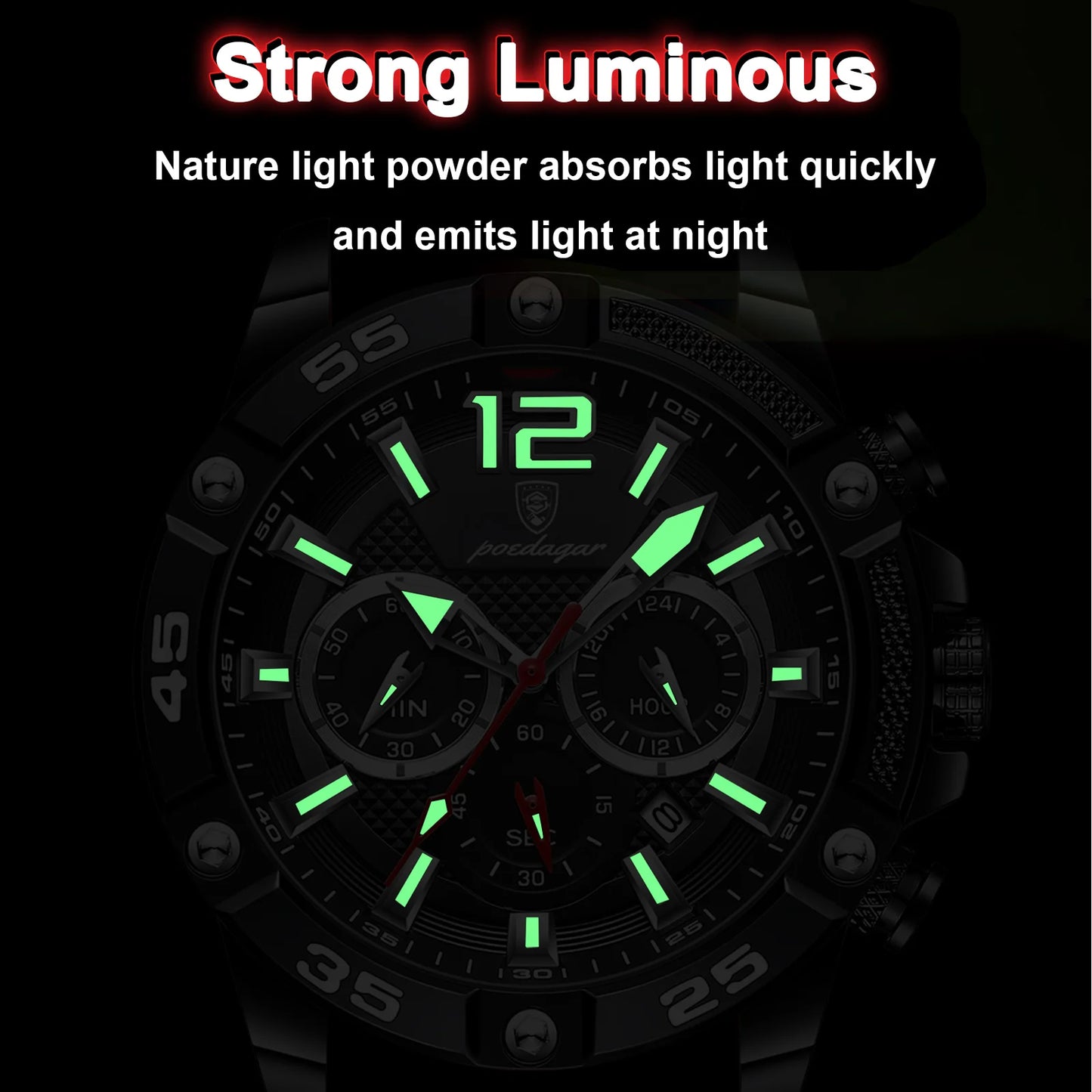 POEDAGAR Casual Men Watch Luxury Waterproof Luminous Chronograph Date Man Wristwatch Military Quartz Men's Watches High Quality