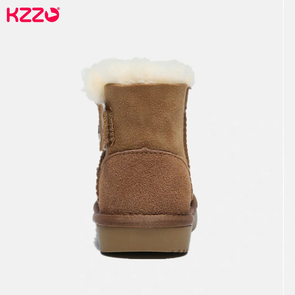 KZZO Sheepskin Suede Leather Natural Wool Fur Lined Big Kids Winter Snow Boots Students Ankle Warm Shoes Children Boys And Girls