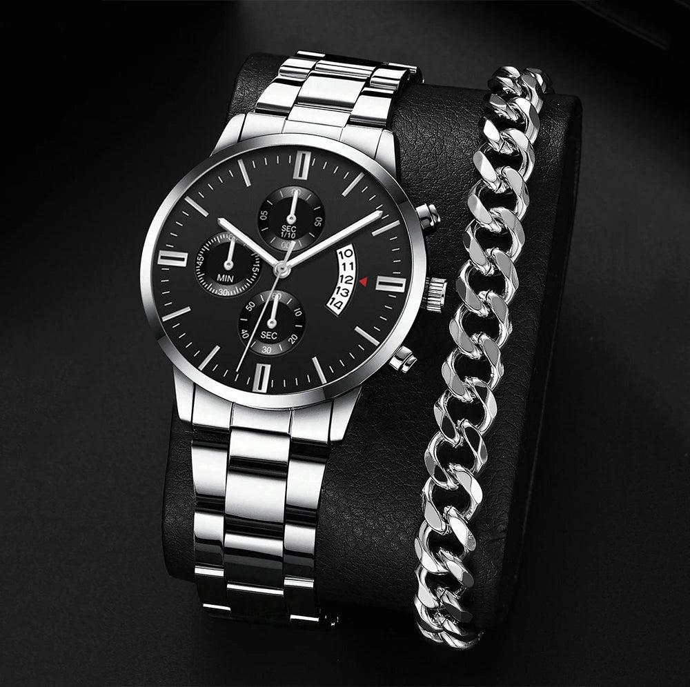 New Hot Watches Fashion Men Stainless Steel Watch Luxury Calendar Quartz Wristwatch Business Watches Man Clock Relogio Masculino