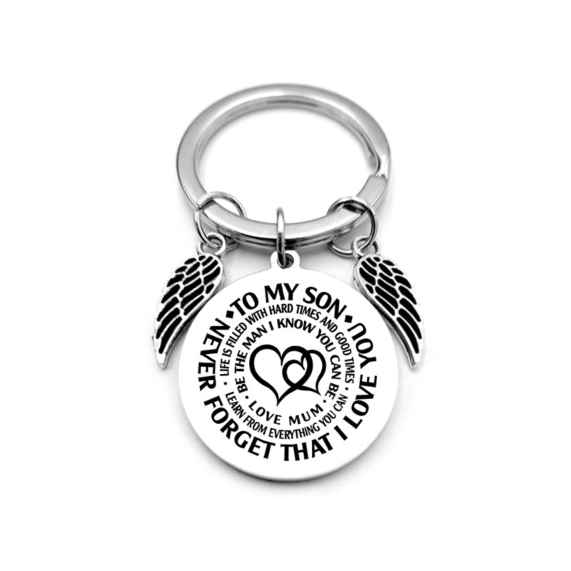 Angel Wings Heart To My Son Inspirational Keychain