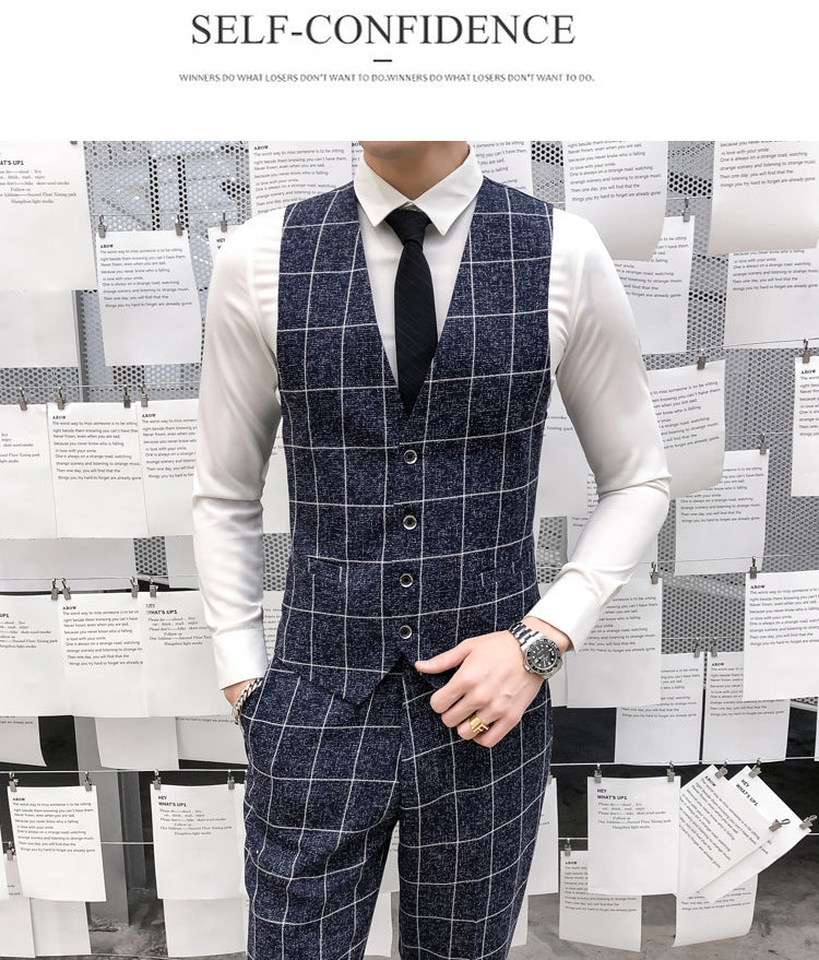 Slim Fit Suit Suit Men's Plaid Suit Three-piece Suit