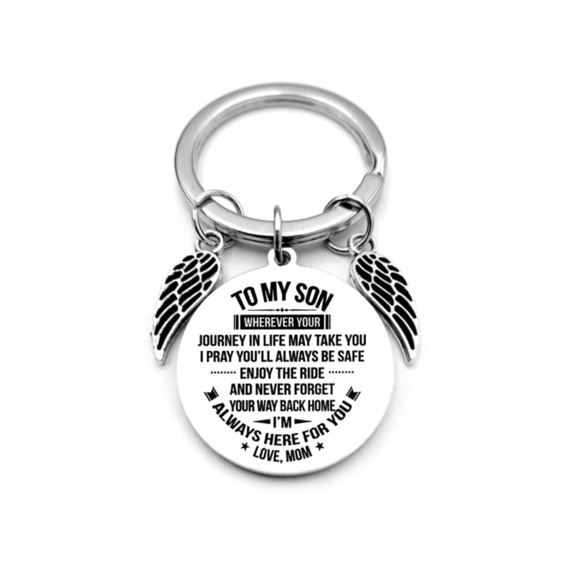 Angel Wings Heart To My Son Inspirational Keychain