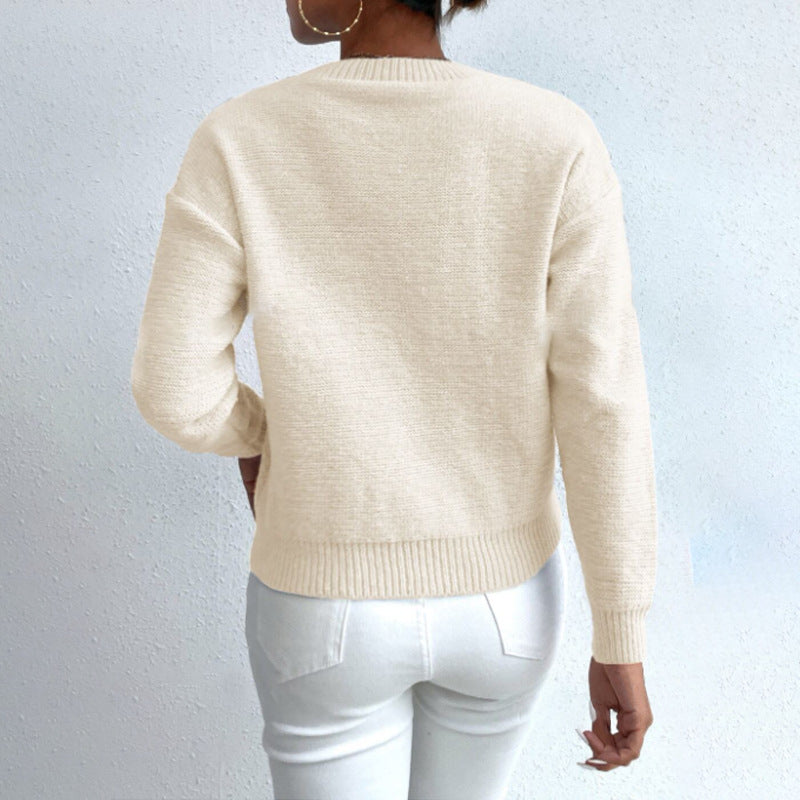 Women's Fashion Round Neck Pullover Knitted Sweater