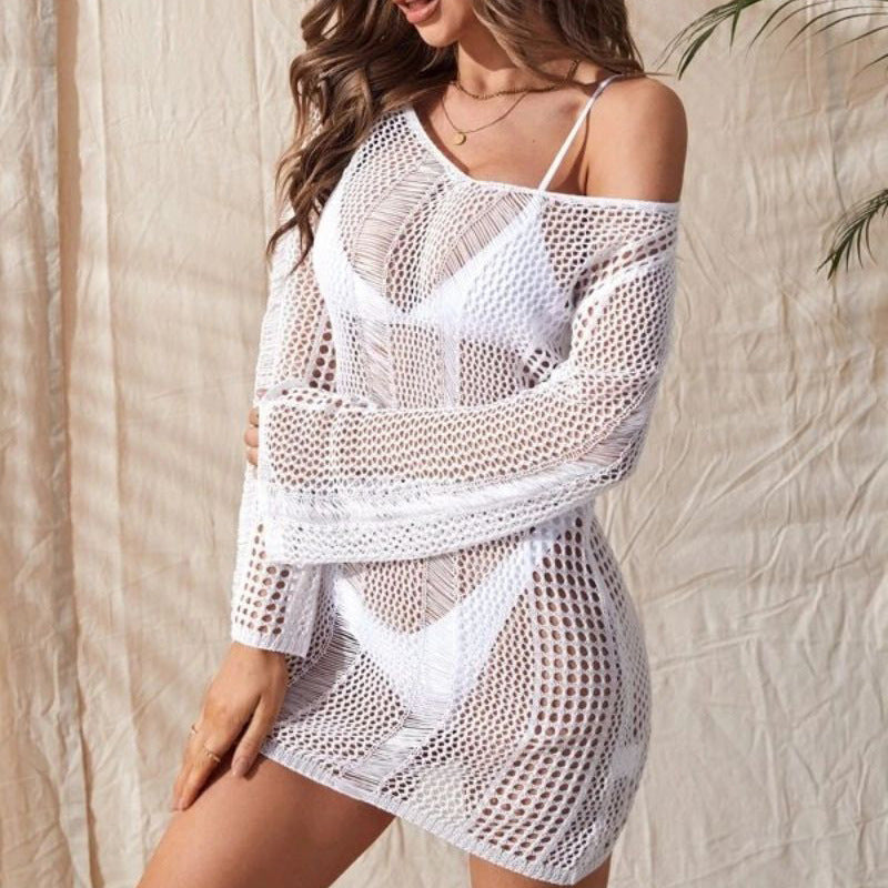 Knitted Hollow Backless Sexy Long Sleeve Narrow Bikini Swimsuit Blouse Women