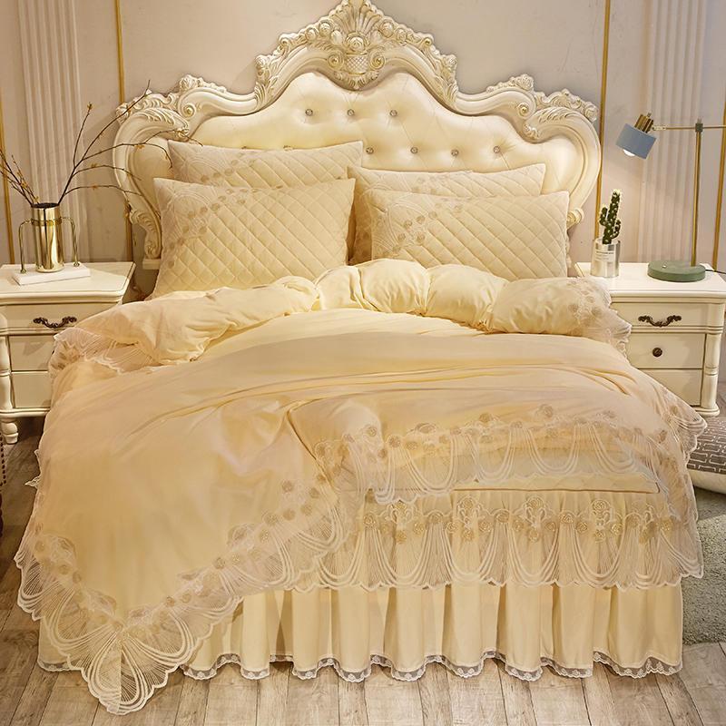 Crystal Velvet Quilted Bed Dress Four-piece Warm Lace Embroidered Lace