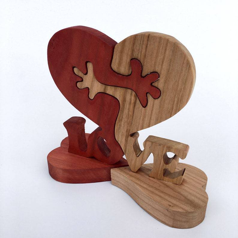 Cadeau de Saint-Valentin Coeur en bois Amour Ornement de bureau Décoration en bois