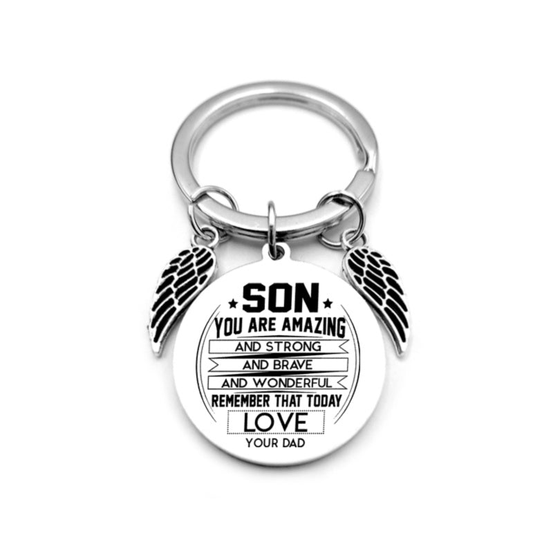 Angel Wings Heart To My Son Inspirational Keychain