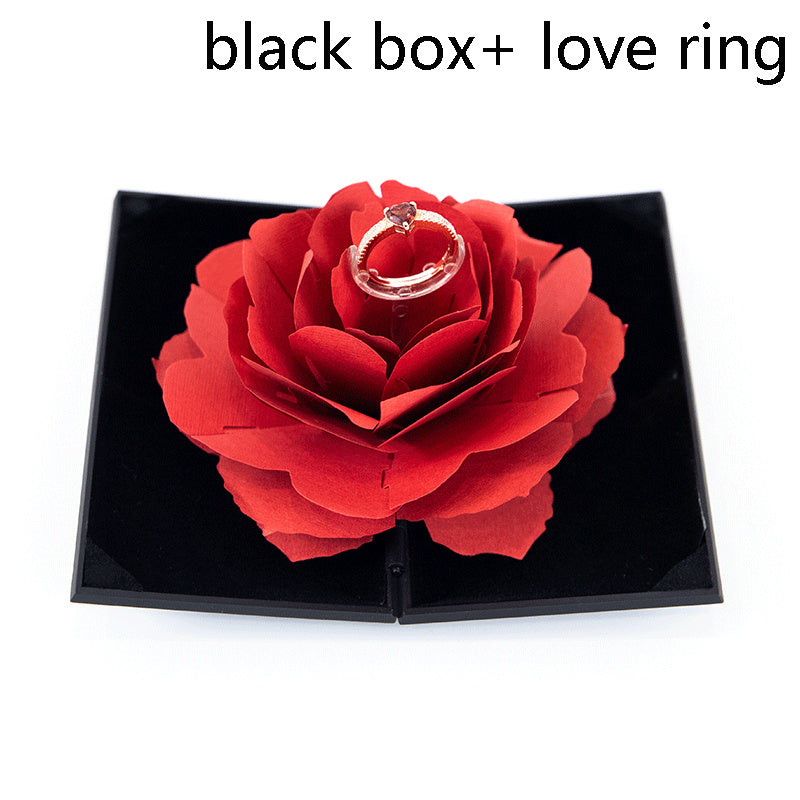 Boîte à bagues rotative en forme de cœur avec fleur de rose 3D Love Box Cadeau de Saint-Valentin