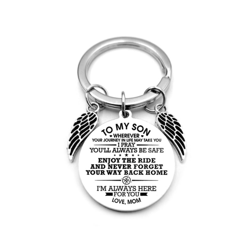 Angel Wings Heart To My Son Inspirational Keychain