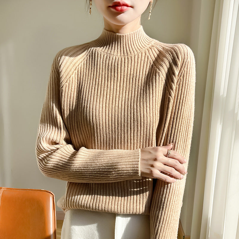 Thickened Bedford Cord Sweater Women's Autumn And Winter Half-high Collar Casual Loose Knitted Top