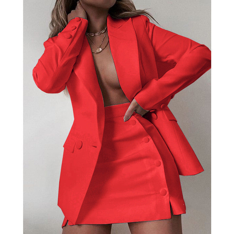 Pure Color Two-piece Suit  Short Skirt Half Skirt Suit