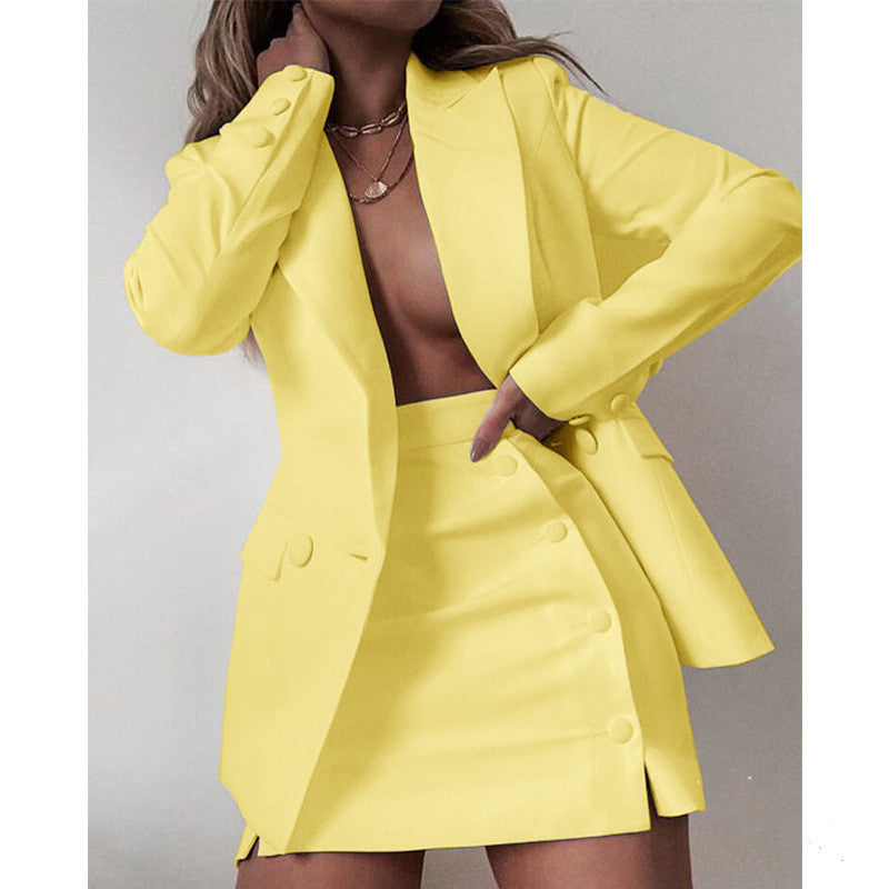 Pure Color Two-piece Suit  Short Skirt Half Skirt Suit