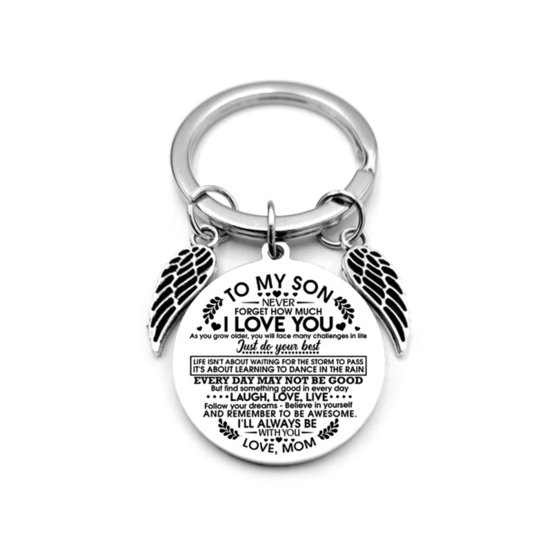 Angel Wings Heart To My Son Inspirational Keychain