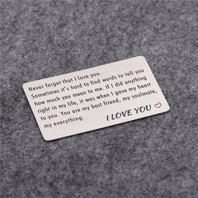 Lettering Valentine's Day Gift Titanium Steel Card