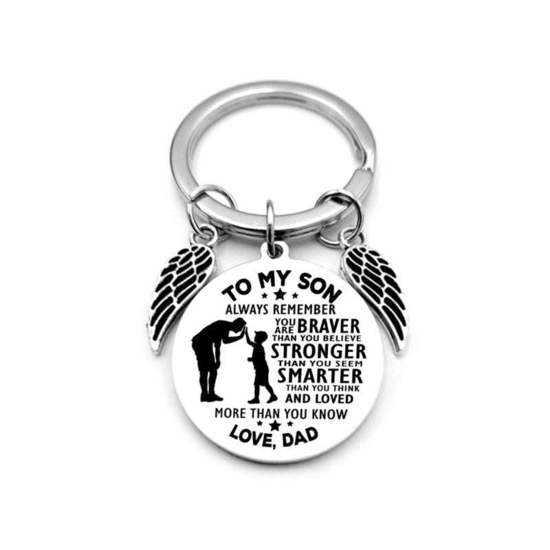 Angel Wings Heart To My Son Inspirational Keychain