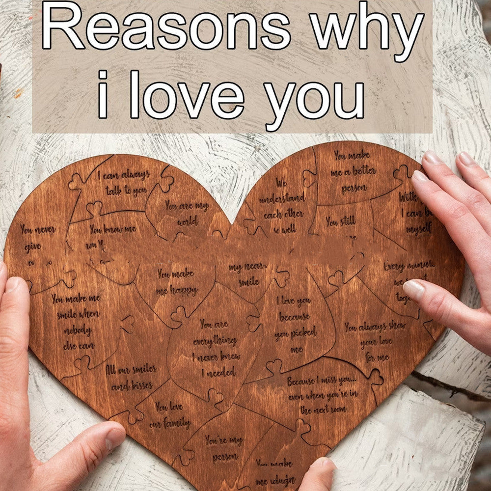 Razones por las que te amo Rompecabezas de madera con forma de corazón Rompecabezas de amor romántico Aniversario de bodas para esposa Esposo Regalos de cumpleaños Regalo de San Valentín