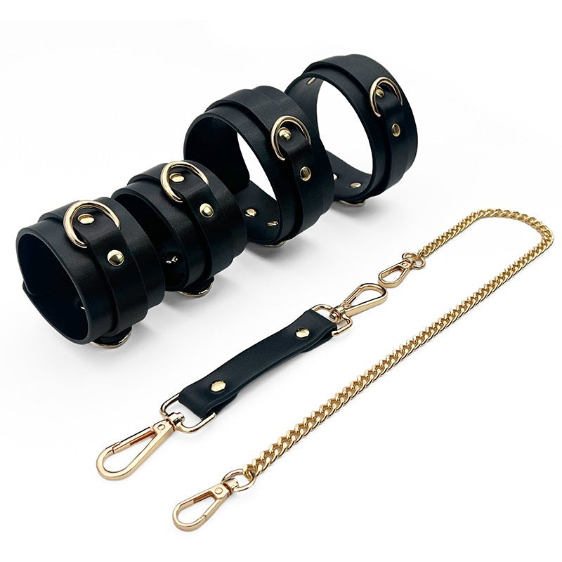 Simple Leather One Button Handcuffs And Ankle Cuffs