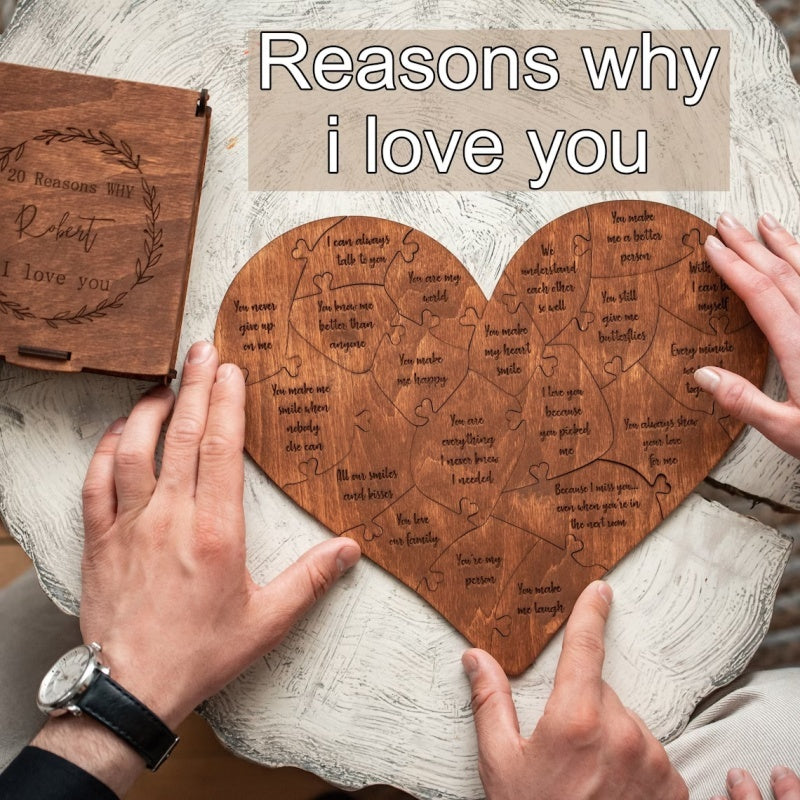 Raisons pour lesquelles je t'aime Puzzle en bois en forme de cœur Puzzle d'amour romantique Anniversaire de mariage pour femme Mari Cadeaux d'anniversaire Cadeau de Saint-Valentin