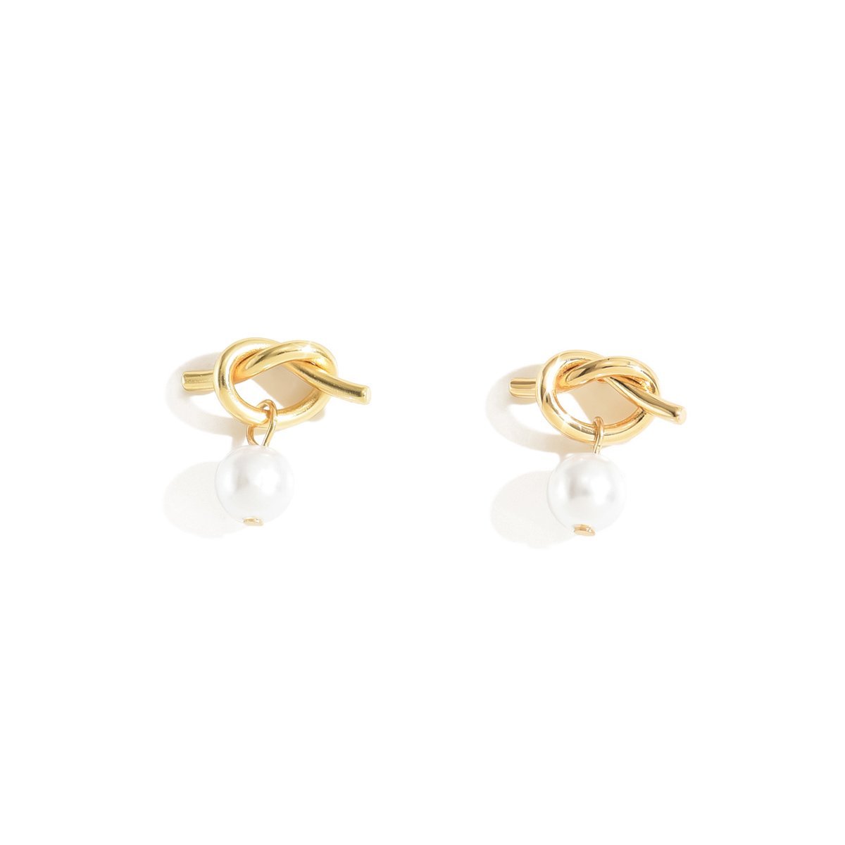 Elegant Gold Knot Stud Earrings With Pearl Drop