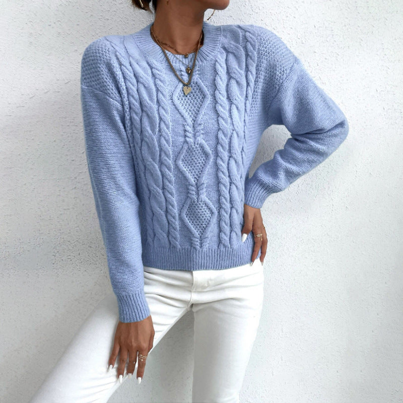 Women's Fashion Round Neck Pullover Knitted Sweater